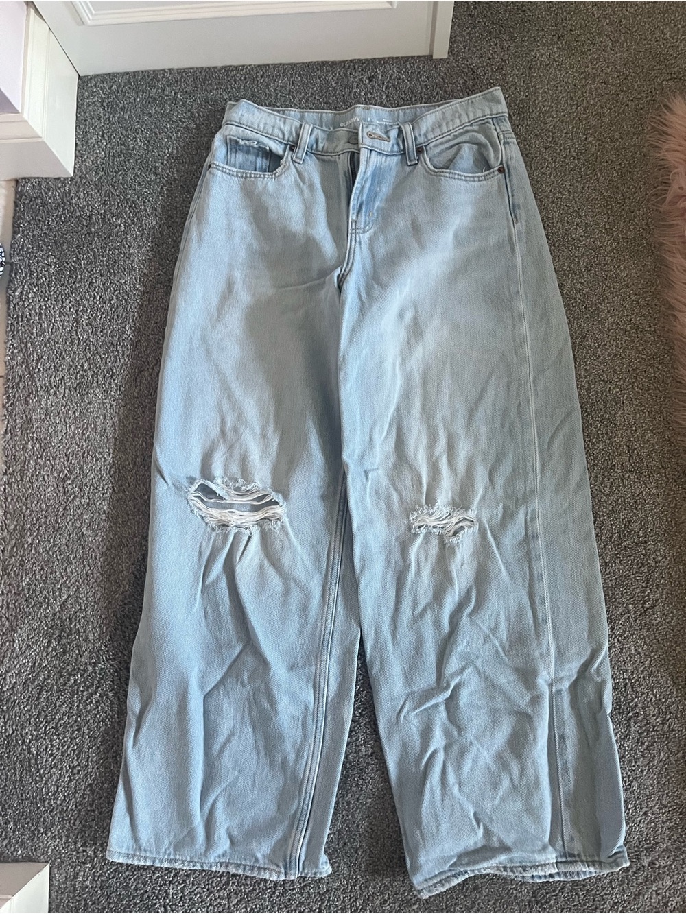 Old Navy Light Blue Distressed Wide-Leg Jeans
